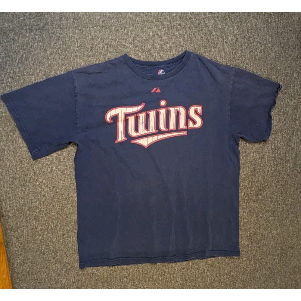 MINNESOTA‎ TWINS MLB Crew Neck Gray Joe Mauer #7 Basic T-Shirt Men's Size Large